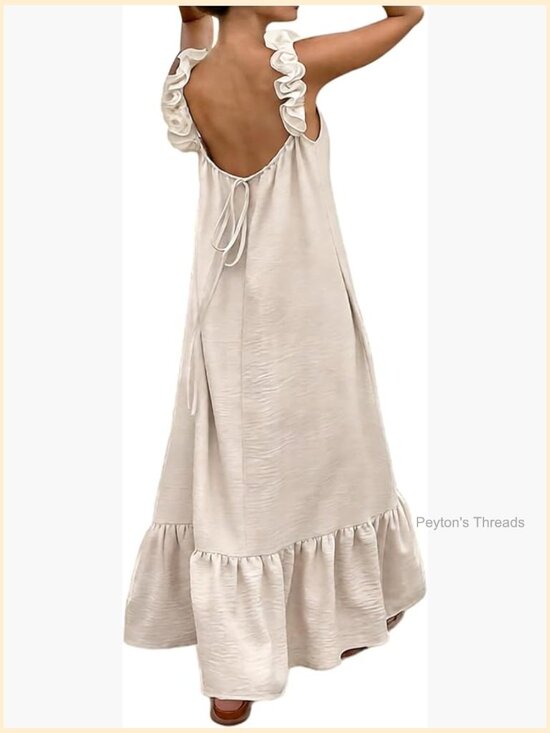 Dresses & Skirts - Boho Ruffle Cami Maxi Dress Sleeveless Backless Open Back Tie Back Flowy